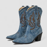 Florence | Bottes Western en Denim Brodé
