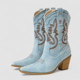 Florence | Bottes Western en Denim Brodé