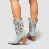 Florence | Bottes Western en Denim Brodé