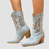 Florence | Bottes Western en Denim Brodé