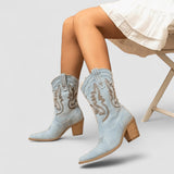 Florence | Bottes Western en Denim Brodé