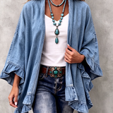 Corinne | Cardigan en Jean à Volants Chic Boho